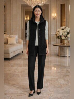 Eileen Fisher Wool Alpaca Vest L Black Quiet Luxury Minimalist Chic Coat